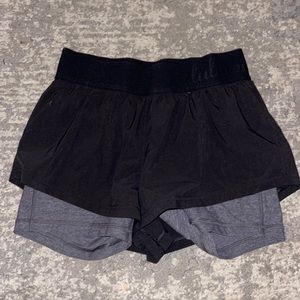Lululemon black shorts with grey built in shorts, high waisted